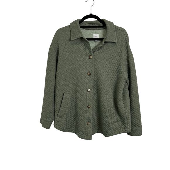 J JIll Green Quilted Shacket Shirt Jacket Cozy Women's Medium - Picture 1 of 8